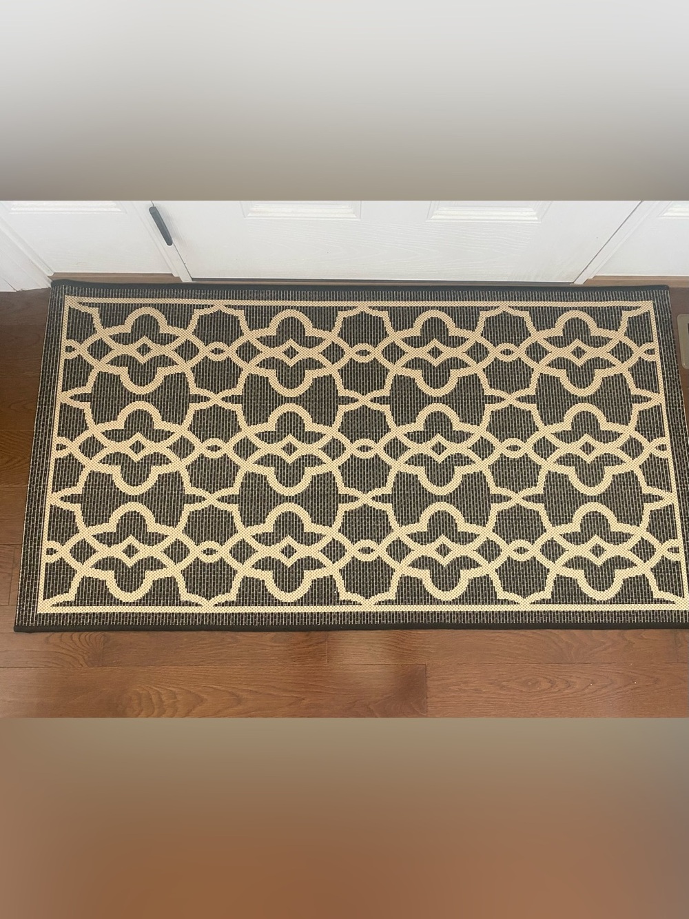 New Safavieh courtyard Black cream indoor outdoor Door Mat rug 3x5